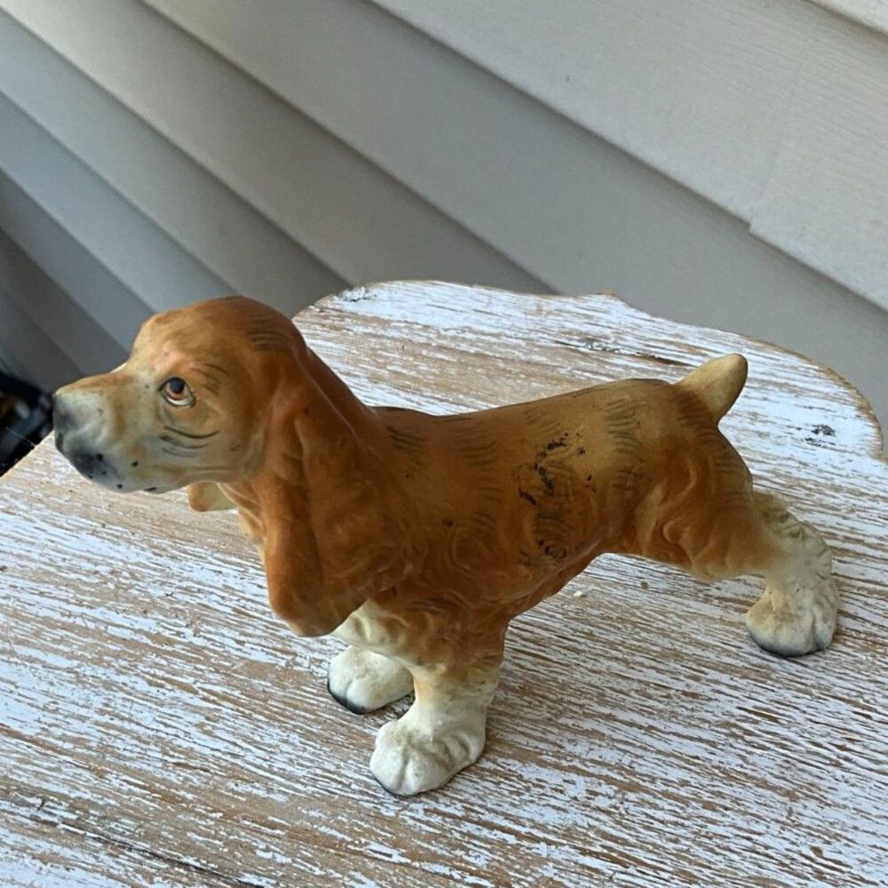 Vintage Cocker Spaniel Dog Figurine Brown White Hand Painted Collectible